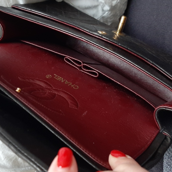 Authentic Vintage CHANEL Lambskin Double Chain Double Medium Flap Bag black/gold - Picture 12 of 16